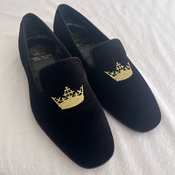 Church\'s Black Velvet Loafers with Gold Embroidery main image 4